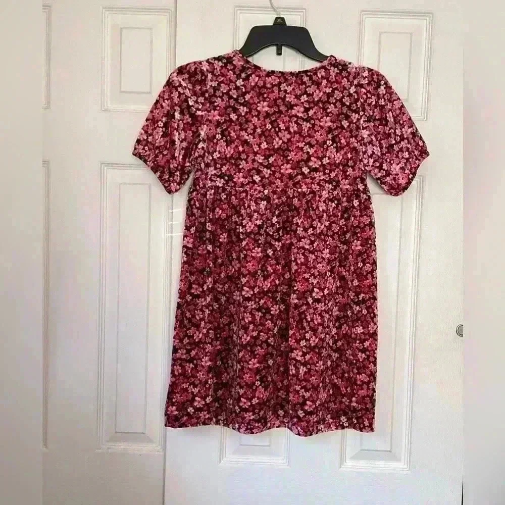 Old NV Cozy Velour Puff-Sleeve Swing Dress for Girls Size Large (10-12)